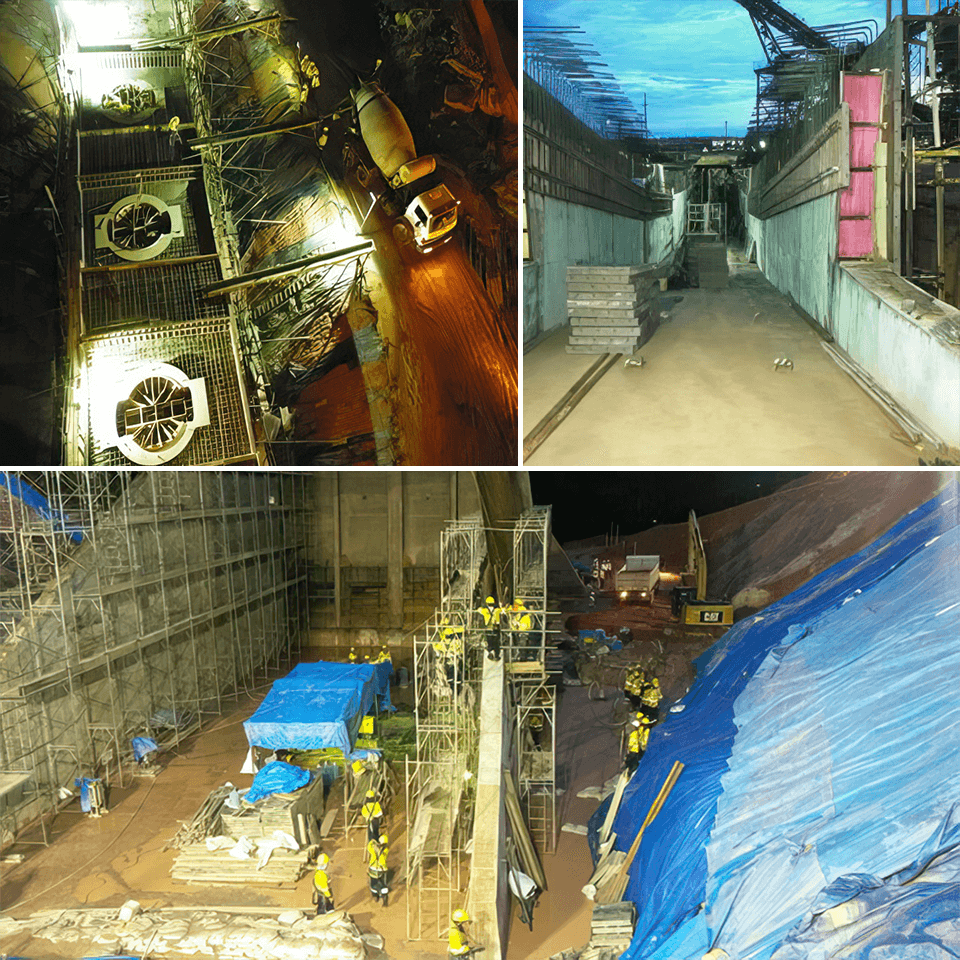 Reforço e recuperação em estrutura de concreto, com aplicação de argamassas e injeção de nata de concreto, executados pela Felber Engenharia.